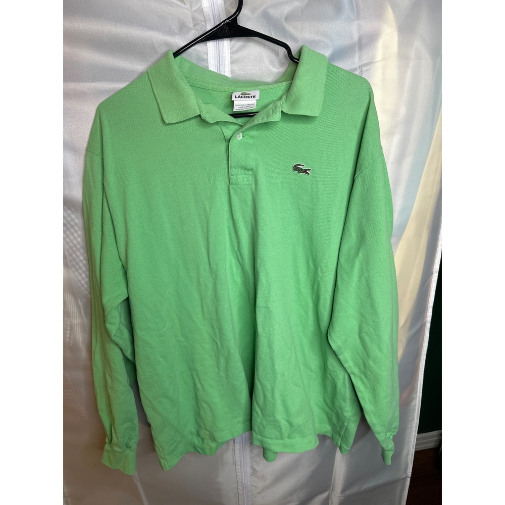 Lacoste Mens Long Sleeve Polo Shirt Green Cotton Pique Size 8 XL XXL